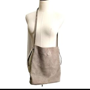 M.I.L.A. Jackie Biege Light Taupe Suede Lined Simple Quiet Luxury Crossbody Bag